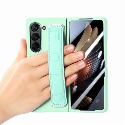 For Samsung Galaxy Z Fold6 5G Case Anti-Drop Wristband Leather+PC Phone Cover with Screen Film