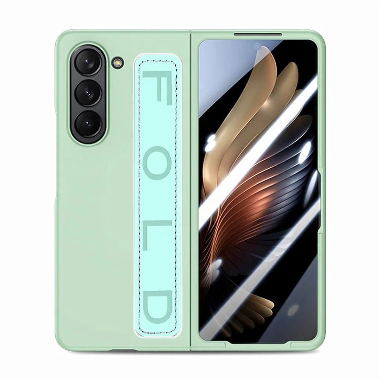 For Samsung Galaxy Z Fold6 5G Case Anti-Drop Wristband Leather+PC Phone Cover with Screen Film