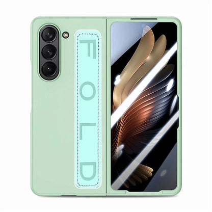 For Samsung Galaxy Z Fold6 5G Case Anti-Drop Wristband Leather+PC Phone Cover with Screen Film