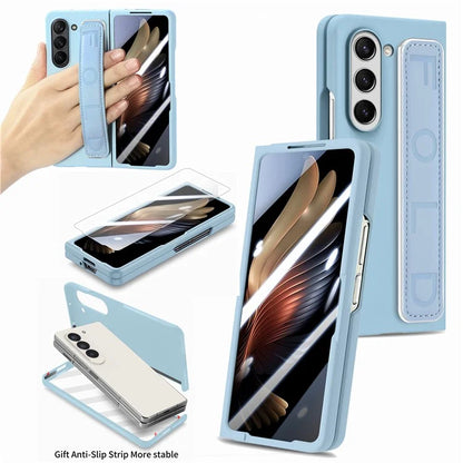 For Samsung Galaxy Z Fold6 5G Case Anti-Drop Wristband Leather+PC Phone Cover with Screen Film