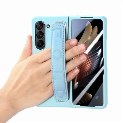 For Samsung Galaxy Z Fold6 5G Case Anti-Drop Wristband Leather+PC Phone Cover with Screen Film