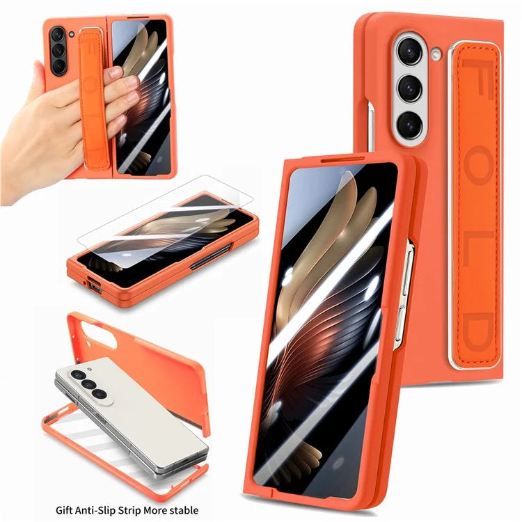 For Samsung Galaxy Z Fold6 5G Case Anti-Drop Wristband Leather+PC Phone Cover with Screen Film