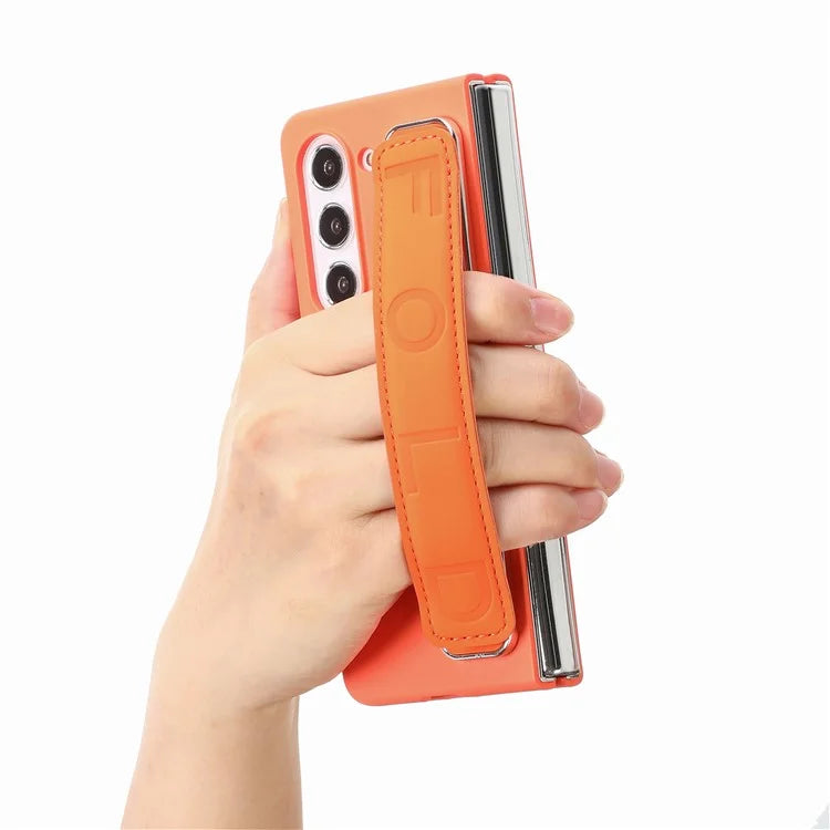 For Samsung Galaxy Z Fold6 5G Case Anti-Drop Wristband Leather+PC Phone Cover with Screen Film