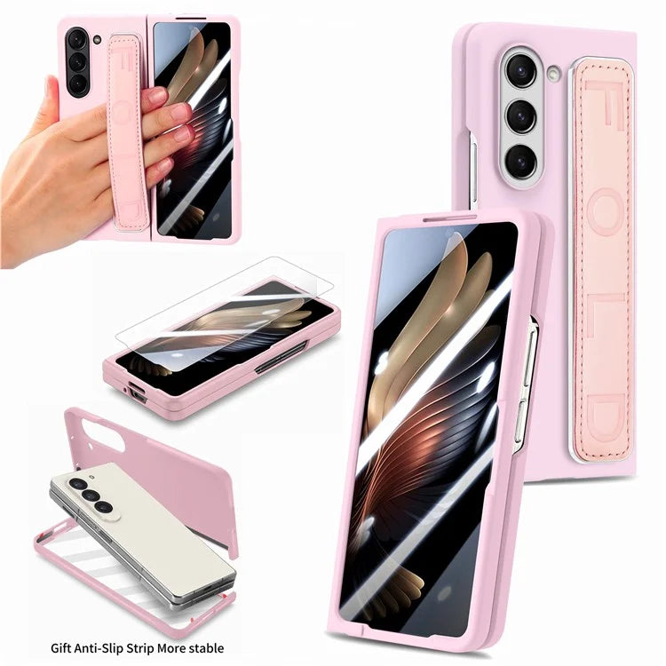 For Samsung Galaxy Z Fold6 5G Case Anti-Drop Wristband Leather+PC Phone Cover with Screen Film