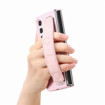 For Samsung Galaxy Z Fold6 5G Case Anti-Drop Wristband Leather+PC Phone Cover with Screen Film