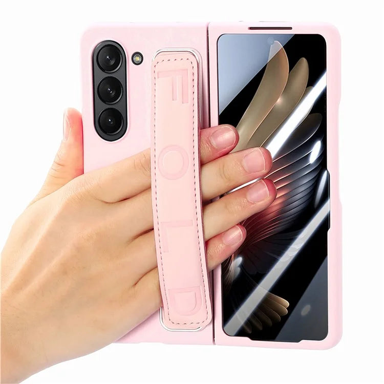 For Samsung Galaxy Z Fold6 5G Case Anti-Drop Wristband Leather+PC Phone Cover with Screen Film