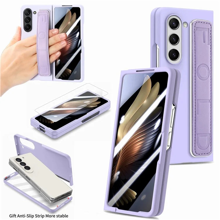 For Samsung Galaxy Z Fold6 5G Case Anti-Drop Wristband Leather+PC Phone Cover with Screen Film
