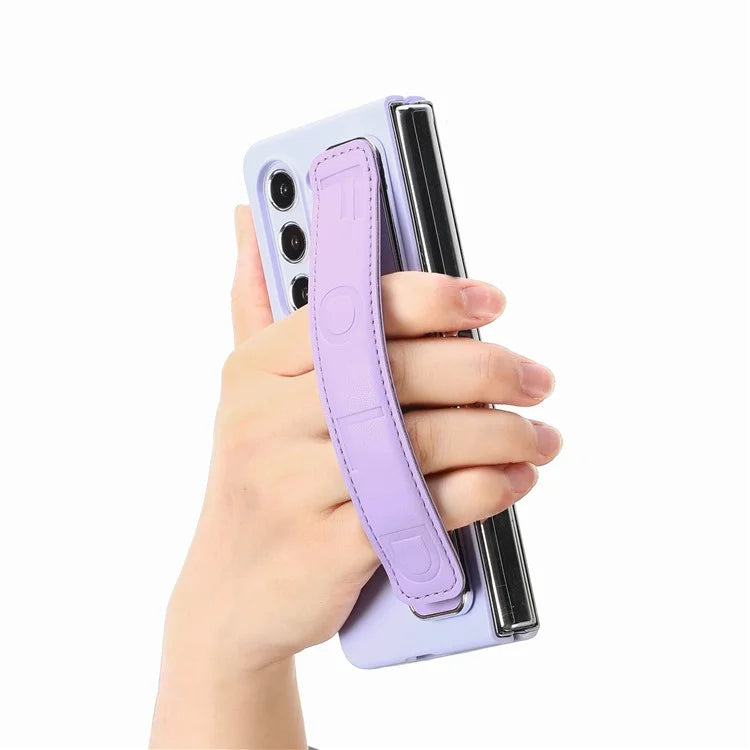 For Samsung Galaxy Z Fold6 5G Case Anti-Drop Wristband Leather+PC Phone Cover with Screen Film