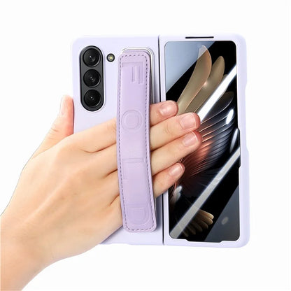 For Samsung Galaxy Z Fold6 5G Case Anti-Drop Wristband Leather+PC Phone Cover with Screen Film
