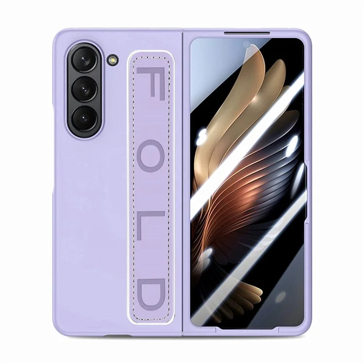 For Samsung Galaxy Z Fold6 5G Case Anti-Drop Wristband Leather+PC Phone Cover with Screen Film