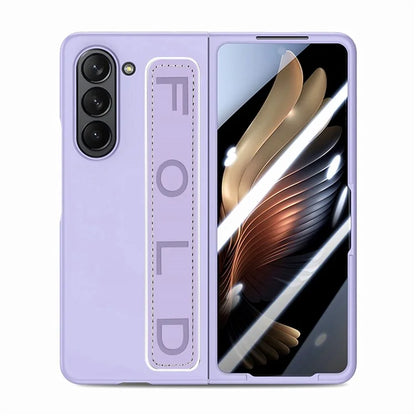 For Samsung Galaxy Z Fold6 5G Case Anti-Drop Wristband Leather+PC Phone Cover with Screen Film