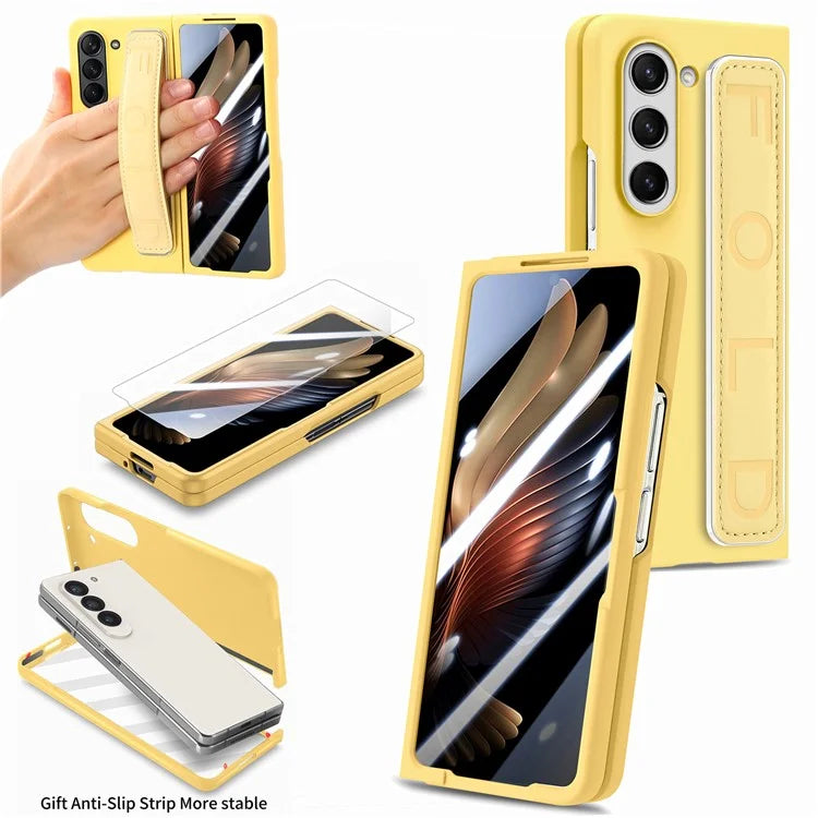 For Samsung Galaxy Z Fold6 5G Case Anti-Drop Wristband Leather+PC Phone Cover with Screen Film
