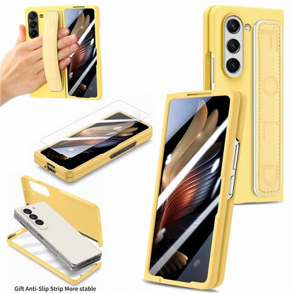 For Samsung Galaxy Z Fold6 5G Case Anti-Drop Wristband Leather+PC Phone Cover with Screen Film