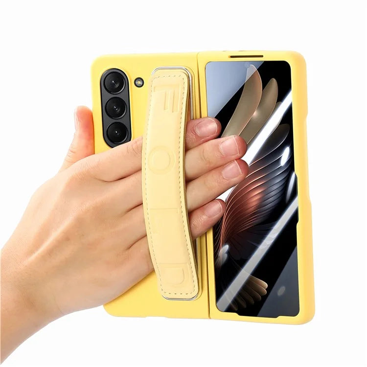 For Samsung Galaxy Z Fold6 5G Case Anti-Drop Wristband Leather+PC Phone Cover with Screen Film
