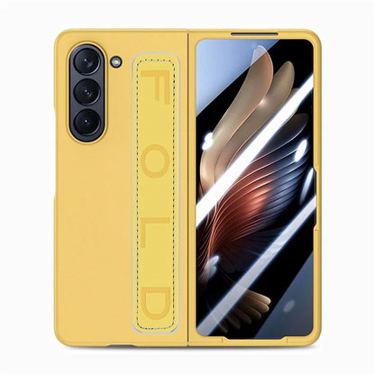 For Samsung Galaxy Z Fold6 5G Case Anti-Drop Wristband Leather+PC Phone Cover with Screen Film