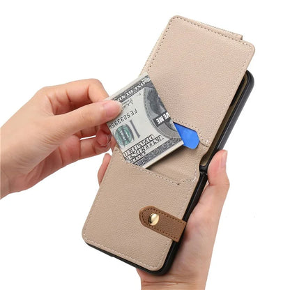 For Samsung Galaxy Z Flip6 5G Case Zipper Pocket Leather+PC Phone Cover with Ring Holder