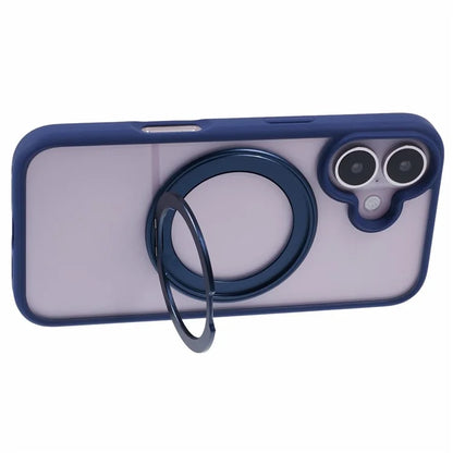 For iPhone 16 Plus Phone Case Ring Holder Kickstand PC+TPU Phone Cover