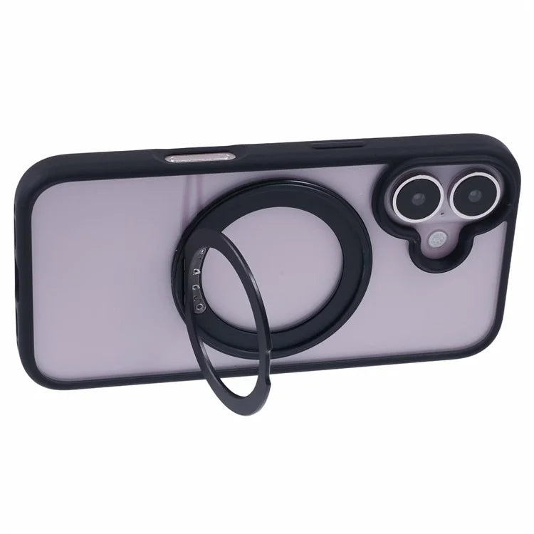 For iPhone 16 Plus Phone Case Ring Holder Kickstand PC+TPU Phone Cover
