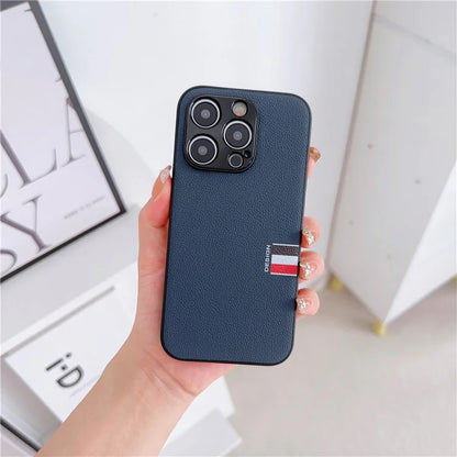 For iPhone 15 Pro Hybrid Case TPU+PC+Genuine Cow Leather Phone Protector