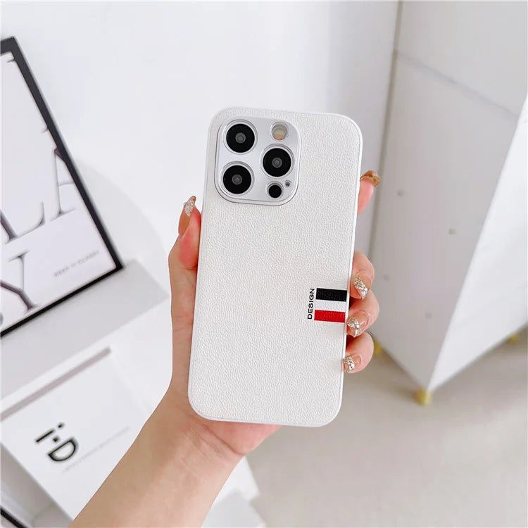 For iPhone 15 Pro Hybrid Case TPU+PC+Genuine Cow Leather Phone Protector
