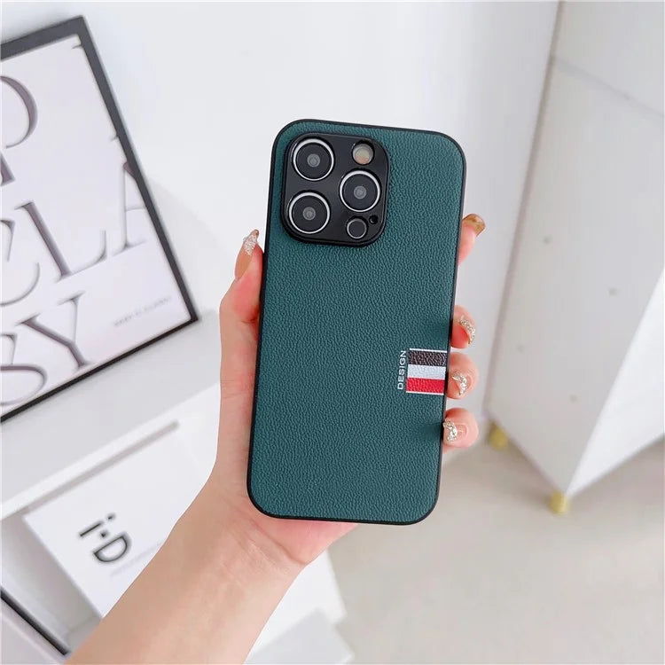 For iPhone 15 Pro Hybrid Case TPU+PC+Genuine Cow Leather Phone Protector