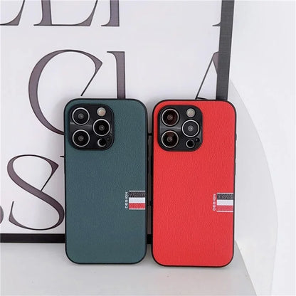 For iPhone 15 Pro Hybrid Case TPU+PC+Genuine Cow Leather Phone Protector