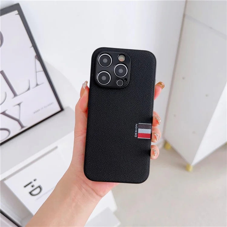 For iPhone 15 Pro Hybrid Case TPU+PC+Genuine Cow Leather Phone Protector