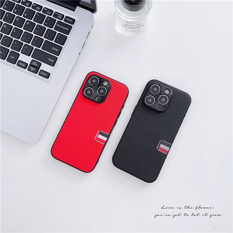 For iPhone 15 Pro Hybrid Case TPU+PC+Genuine Cow Leather Phone Protector