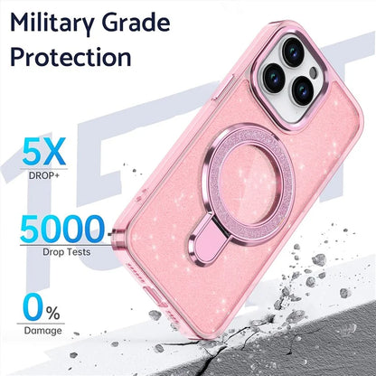 For iPhone 16 Pro Kickstand Case Glitter Design TPU+PC Hybrid Phone Cover