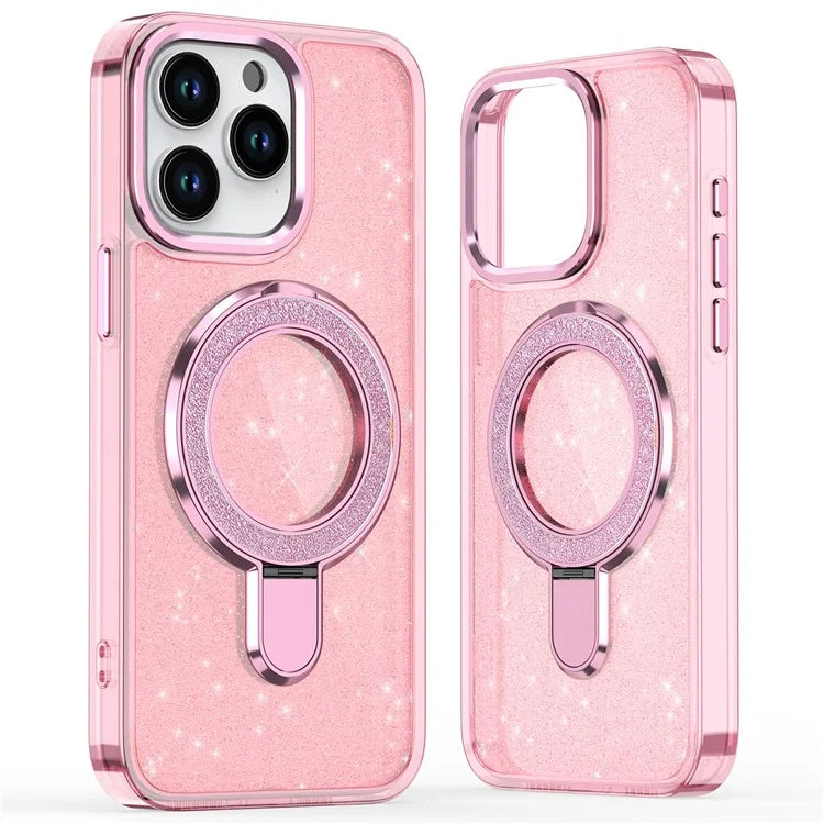For iPhone 15 Pro Case Glitter Design TPU+PC Kickstand Phone Protector