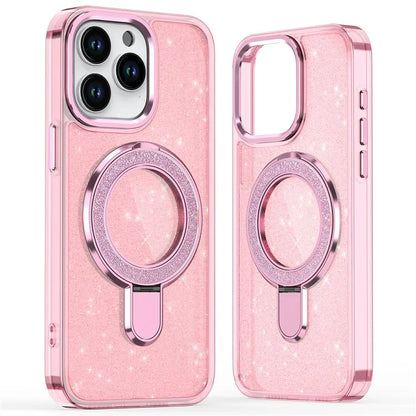For iPhone 15 Pro Case Glitter Design TPU+PC Kickstand Phone Protector
