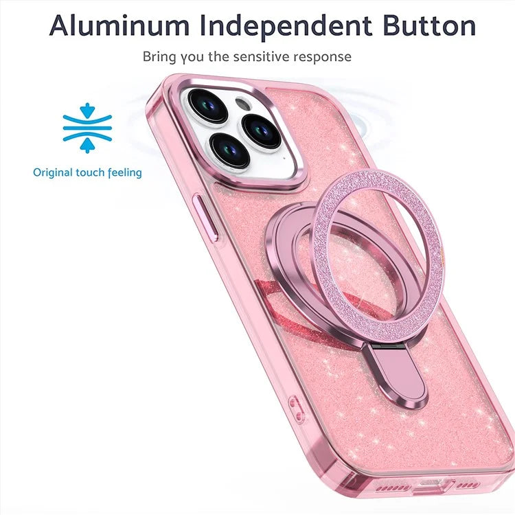 For iPhone 15 Pro Case Glitter Design TPU+PC Kickstand Phone Protector