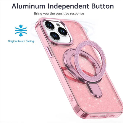 For iPhone 15 Pro Case Glitter Design TPU+PC Kickstand Phone Protector