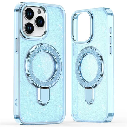 For iPhone 15 Pro Case Glitter Design TPU+PC Kickstand Phone Protector