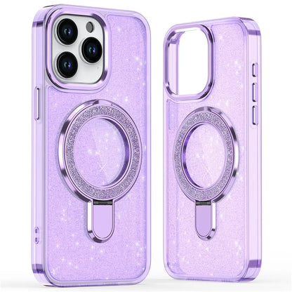 For iPhone 15 Pro Case Glitter Design TPU+PC Kickstand Phone Protector