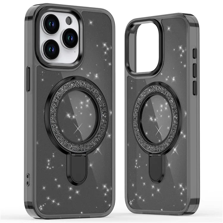 For iPhone 15 Pro Case Glitter Design TPU+PC Kickstand Phone Protector