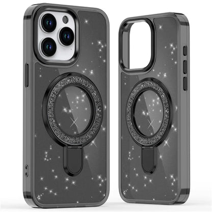 For iPhone 15 Pro Case Glitter Design TPU+PC Kickstand Phone Protector