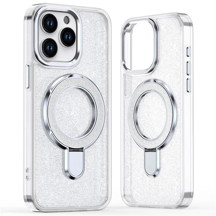 For iPhone 15 Pro Case Glitter Design TPU+PC Kickstand Phone Protector