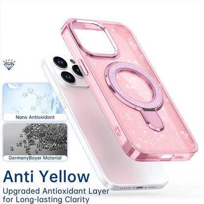 For iPhone 15 Pro Case Glitter Design TPU+PC Kickstand Phone Protector