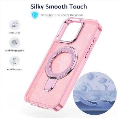 For iPhone 15 Pro Case Glitter Design TPU+PC Kickstand Phone Protector