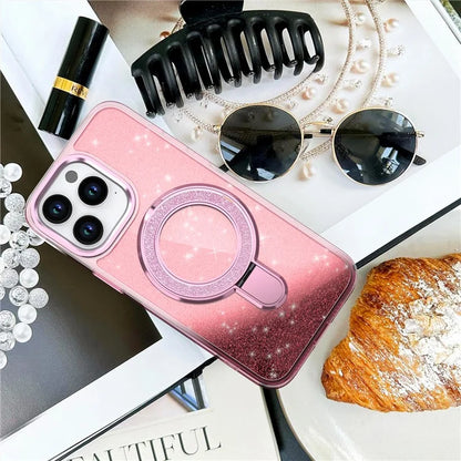 For iPhone 15 Pro Case Glitter Design TPU+PC Kickstand Phone Protector