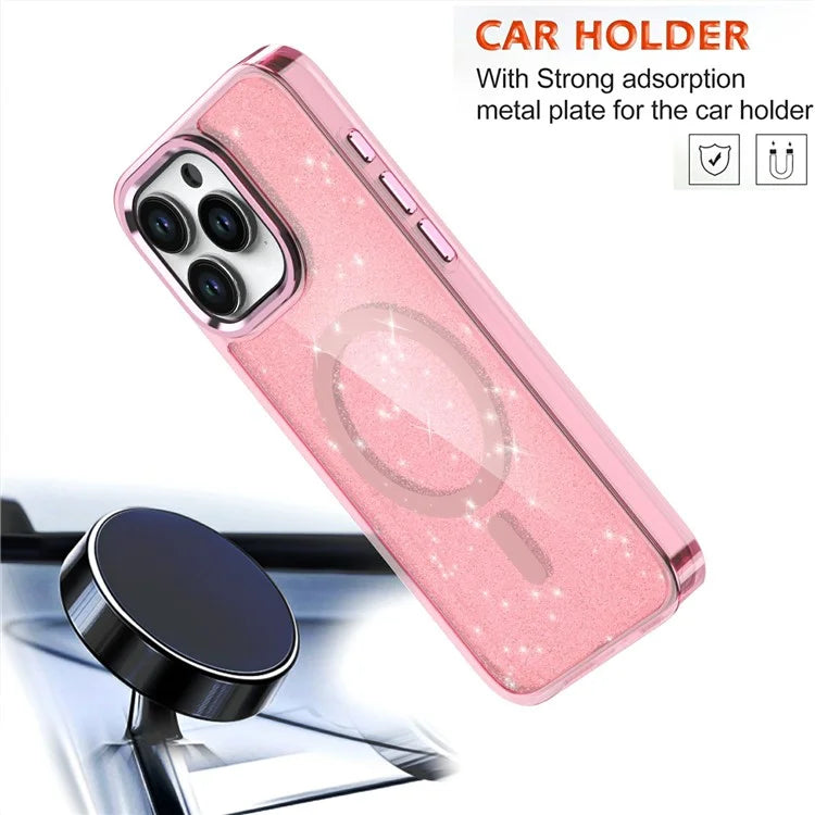 For iPhone 15 Pro Max Case Glitter Design TPU+PC Phone Cover Compatible with MagSafe