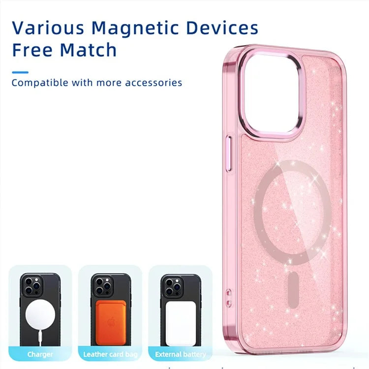 For iPhone 15 Pro Max Case Glitter Design TPU+PC Phone Cover Compatible with MagSafe