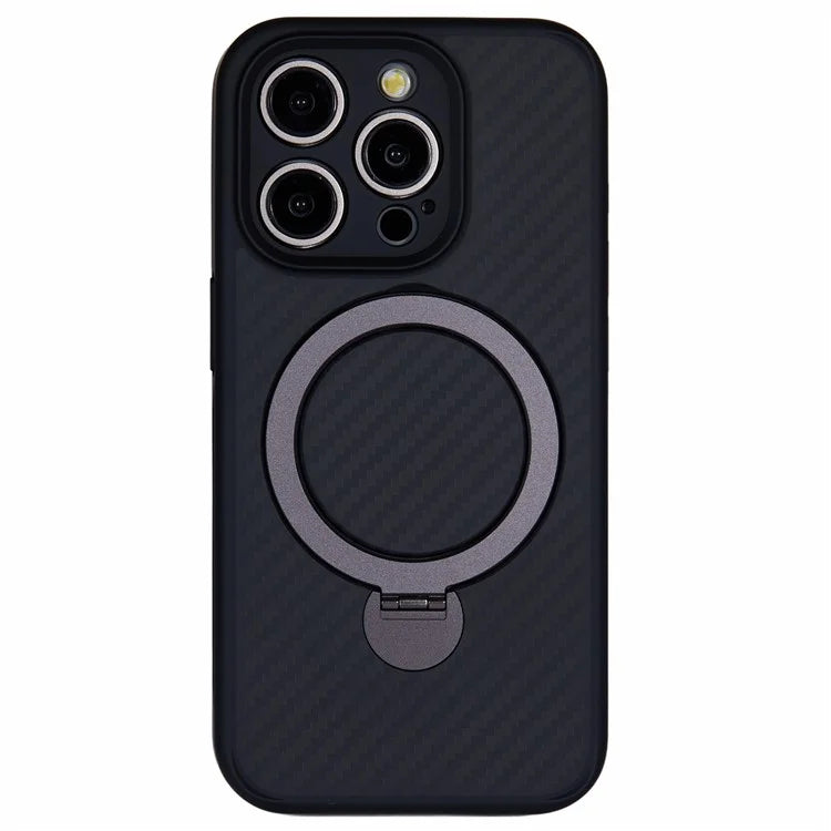 For iPhone 15 Pro Max Case Hidden Magnetic Kickstand TPU+PC Phone Cover with Carbon Fiber Texture