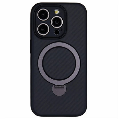 For iPhone 15 Pro Max Case Hidden Magnetic Kickstand TPU+PC Phone Cover with Carbon Fiber Texture