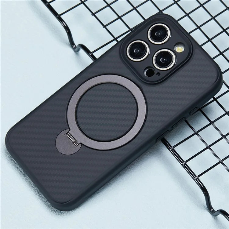 For iPhone 15 Pro Max Case Hidden Magnetic Kickstand TPU+PC Phone Cover with Carbon Fiber Texture