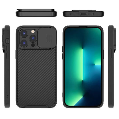 For iPhone 15 Pro Max Case PC+TPU Magnetic Phone Shell with Slide Camera Cover