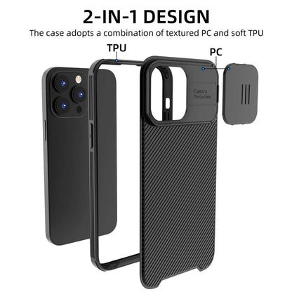 For iPhone 15 Pro Max Case PC+TPU Magnetic Phone Shell with Slide Camera Cover