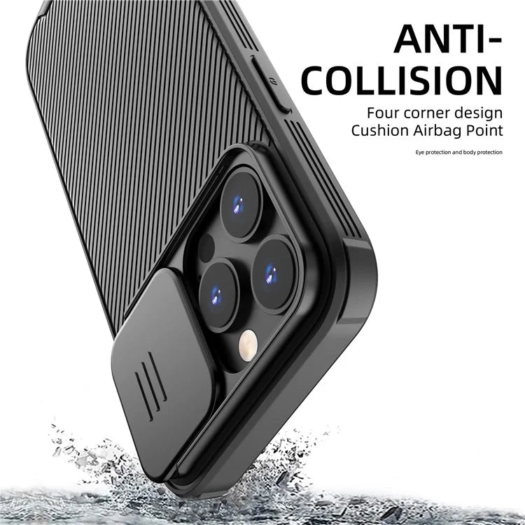 For iPhone 15 Pro Max Case PC+TPU Magnetic Phone Shell with Slide Camera Cover