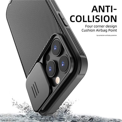 For iPhone 15 Pro Max Case PC+TPU Magnetic Phone Shell with Slide Camera Cover